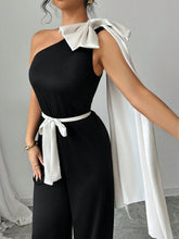 Elenzga Elegant Color Blocking Ribbon Bow Decor Romper